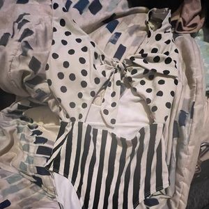 Small one piece, bikini, white, and black